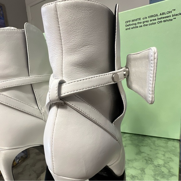 🔥Off-White c/o Virgil Abloh SZ 36 White Leather Zip Tie Pointed Toe Bootie Used - Picture 12 of 16